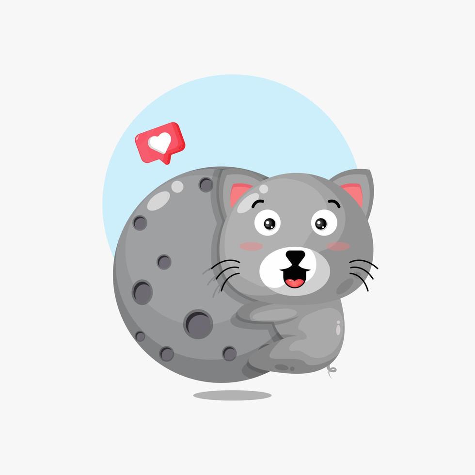 Illustration of a cute cat hugging the moon vector