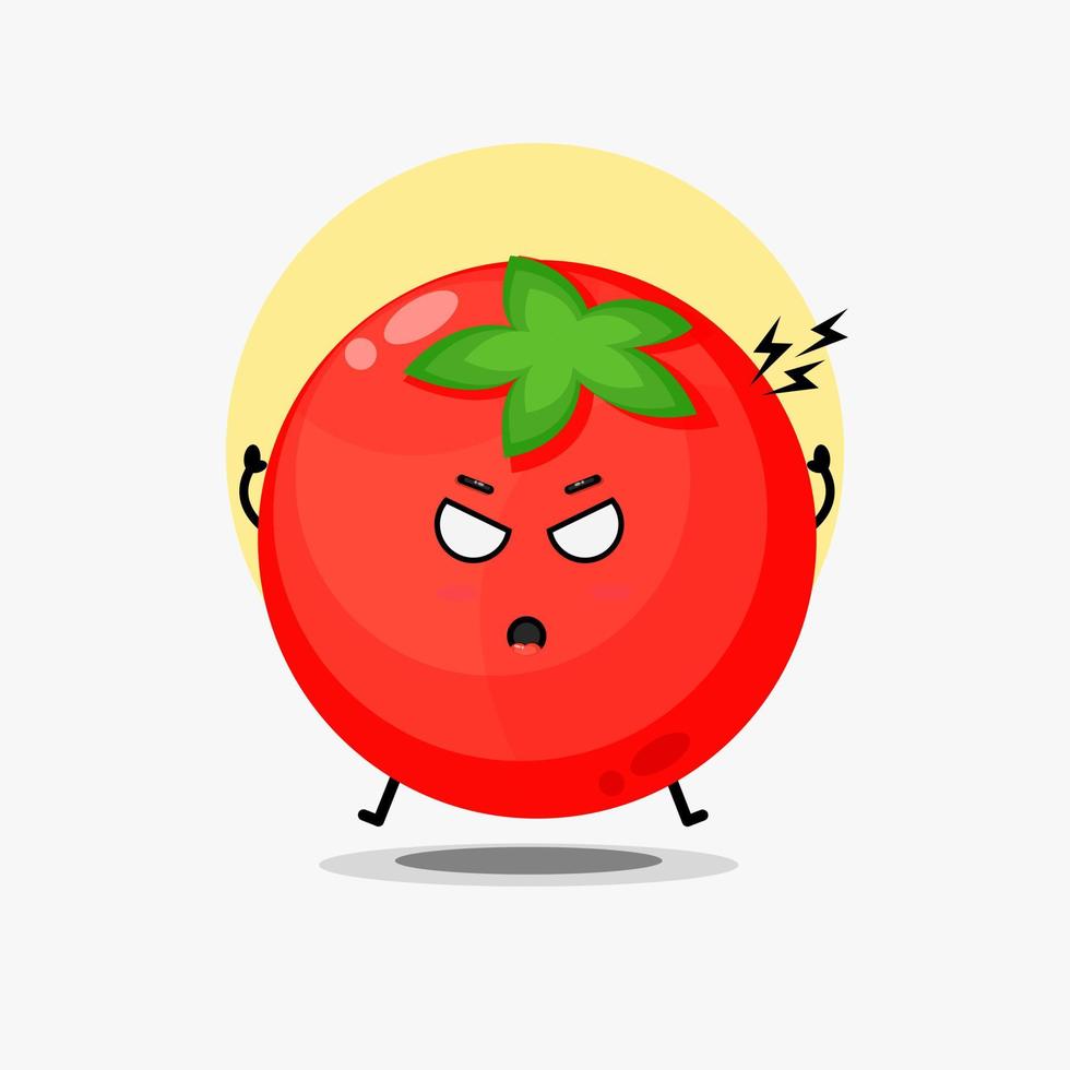 lindo personaje de tomate está enojado vector
