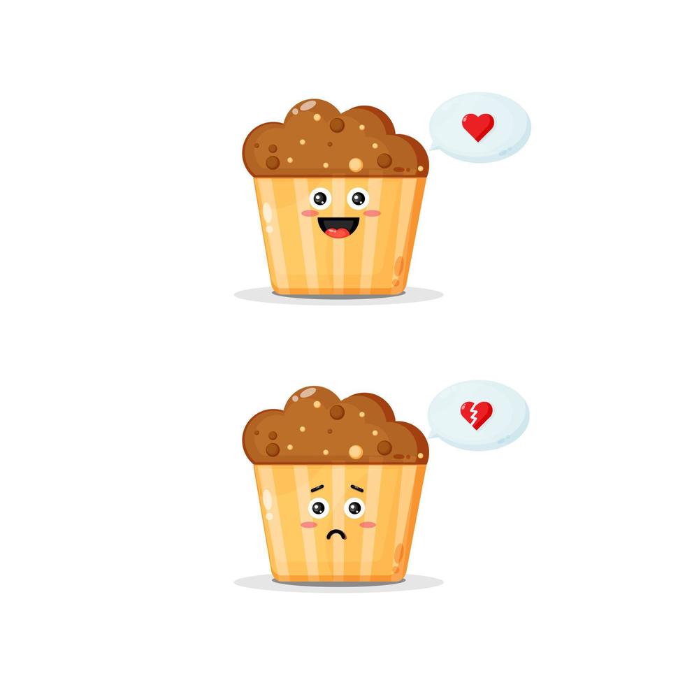 Cute muffins character with happy and sad expressions vector