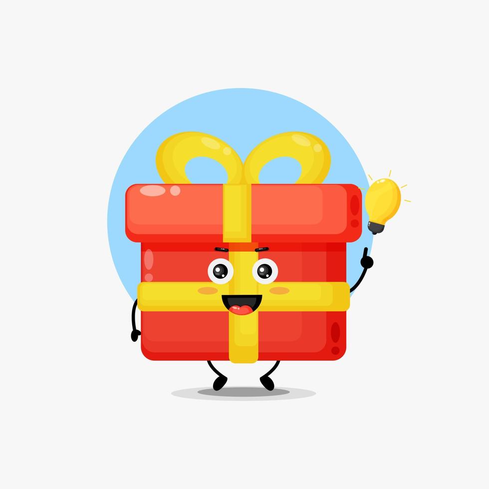 Cute gift box character with light bulb idea vector