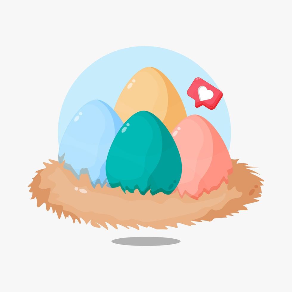 Colorful eggs in bird's nest design vector