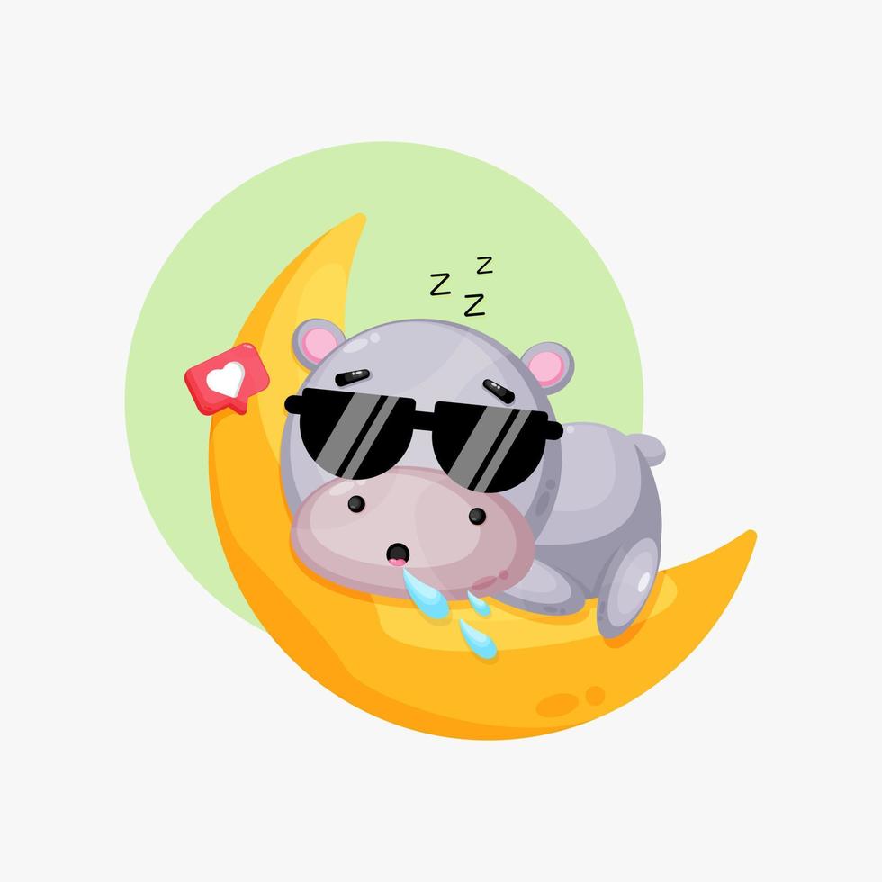 Illustration of cute hippo sleeping on the crescent moon vector