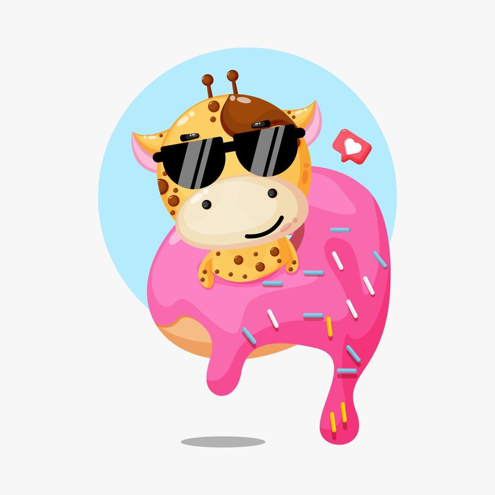 Illustration of cute giraffe on a donut vector