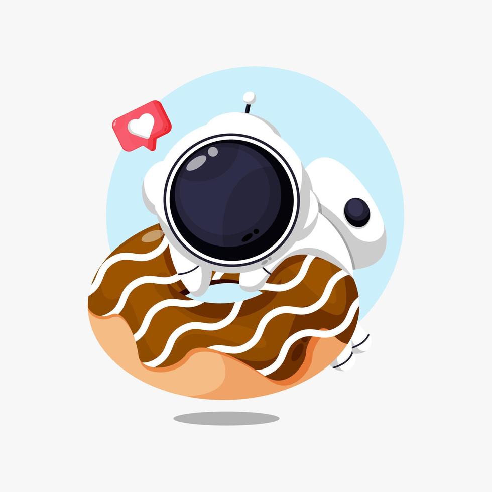 Cute astronaut with doughnut cartoon illustration vector