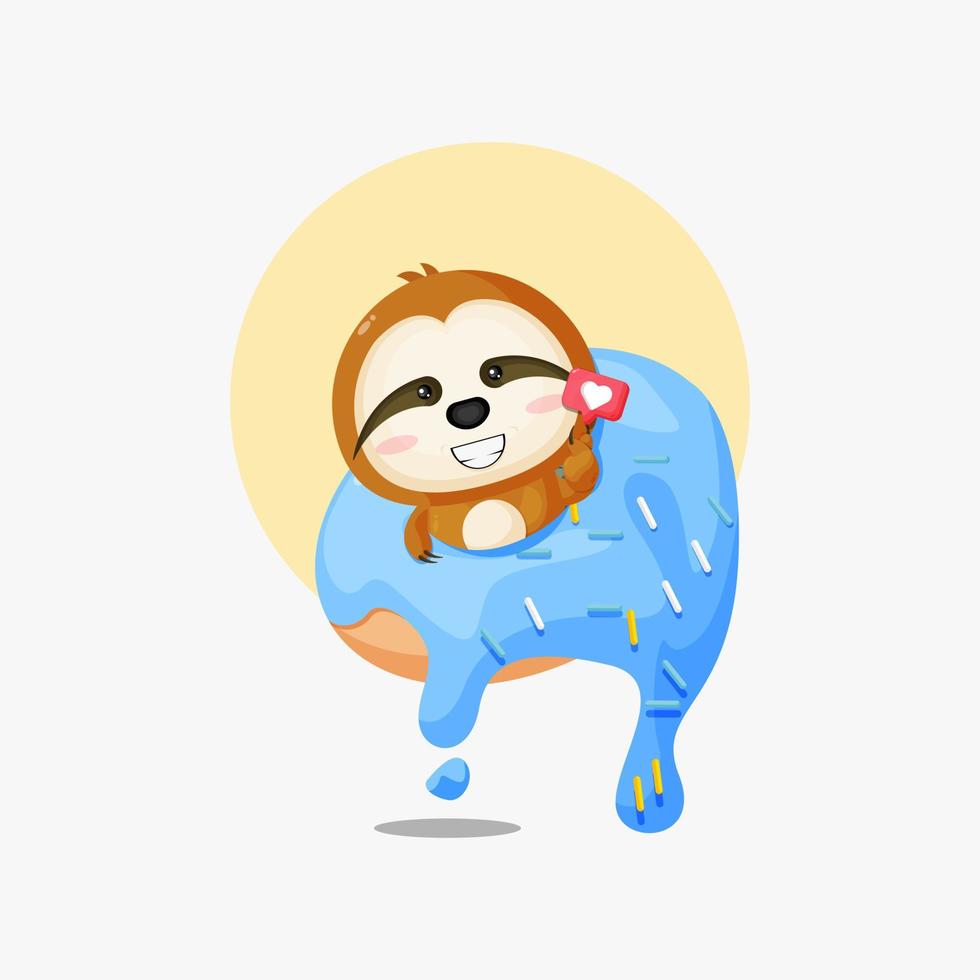 Cute sloth on a donut cartoon icon vector