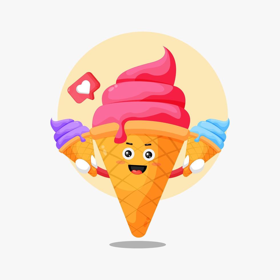 Cute ice cream mascot icon illustration vector