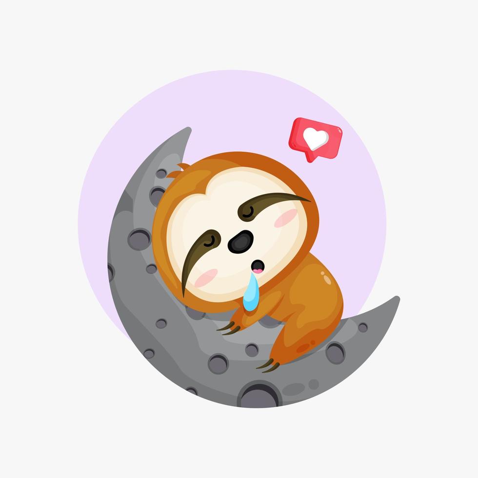 Illustration of a cute sloth sleeping on the moon vector