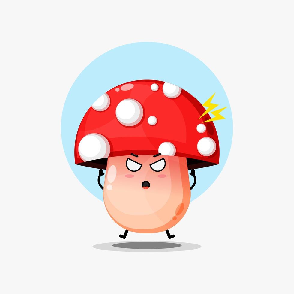 Cute mushroom character is angry vector