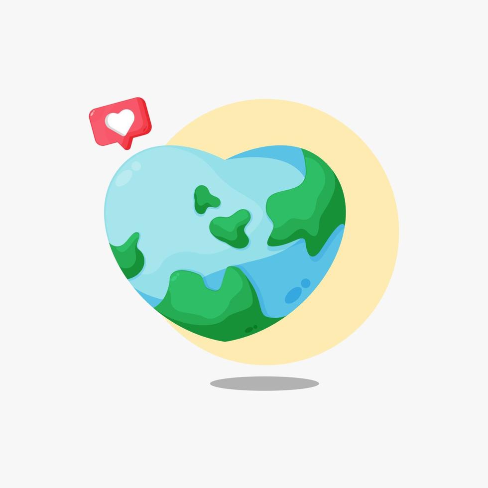 Heart shaped cartoon earth icon vector