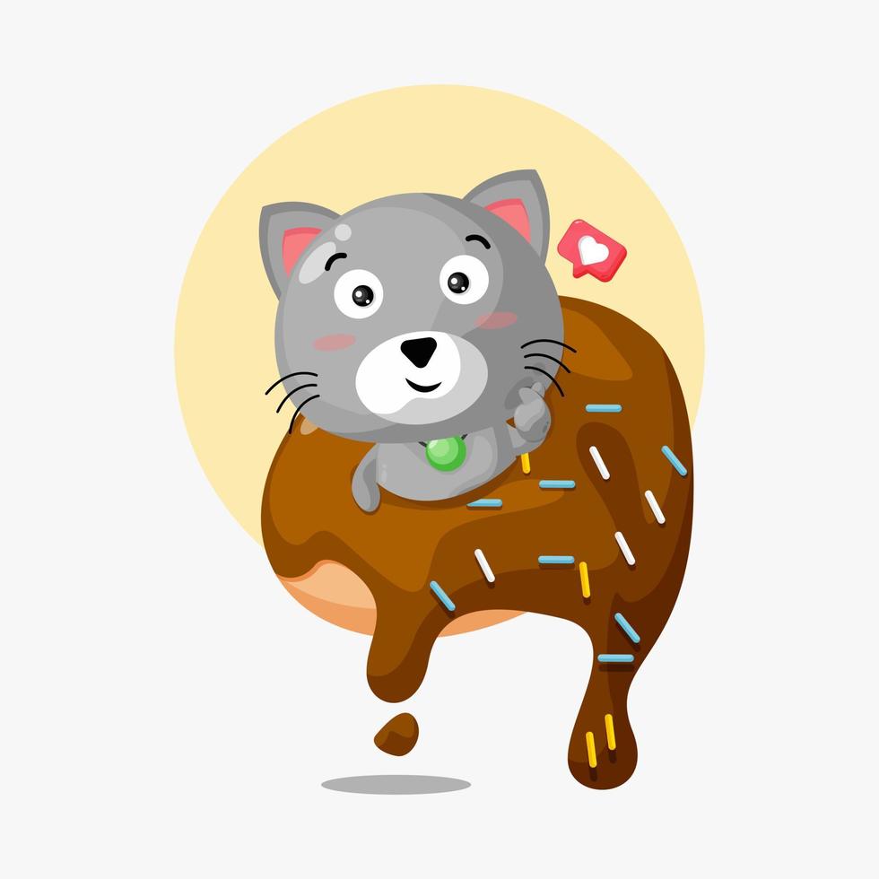 lindo gato en un icono de dibujos animados de donas vector