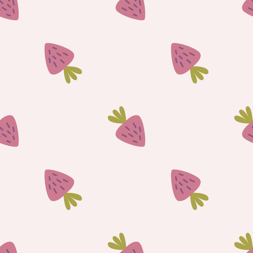 Strawberries in flat style, vector seamless pattern on pink background