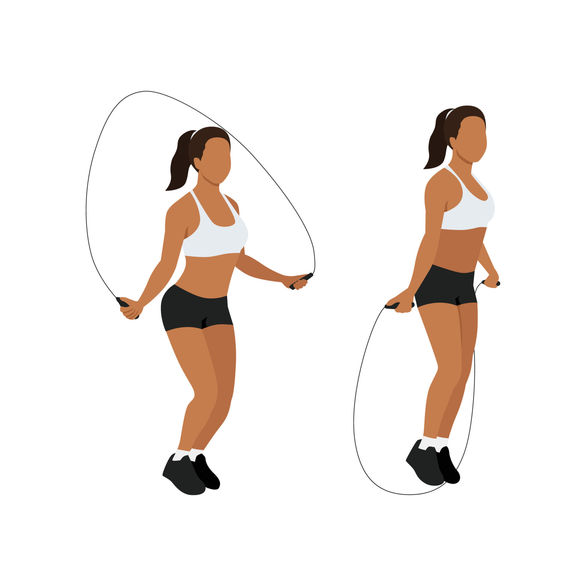 Woman doing Jump rope.Skipping cardio exercise. Flat vector