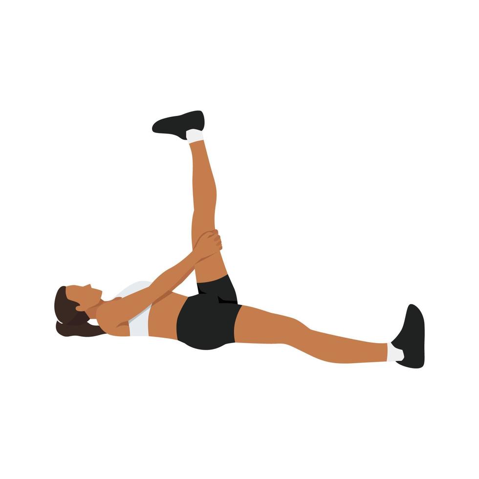 Woman doing Hamstring stretch exercise. Flat vector illustration isolated on white background