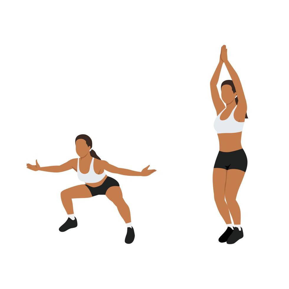 Woman doing in and out jack exercise. Flat vector illustration isolated on white background