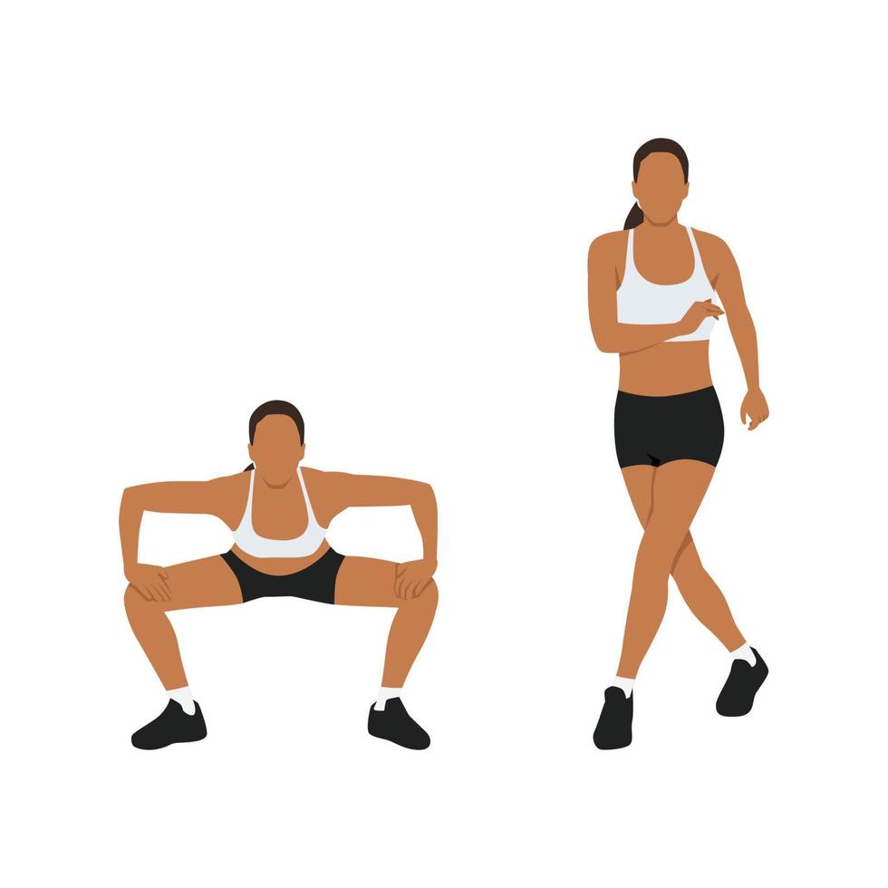 Woman doing Gate swings exercise. Flat vector illustration isolated on white background