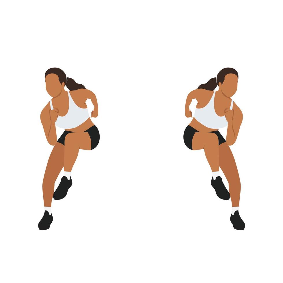 Woman doing heisman Shuffle side to side ice skater jumps exercise. Flat vector illustration isolated on white background