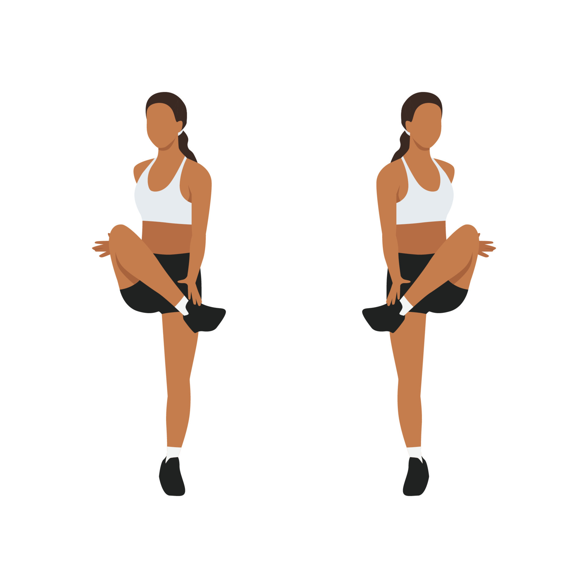 Woman doing Fingertip to toe jacks exercise. Flat vector illustration