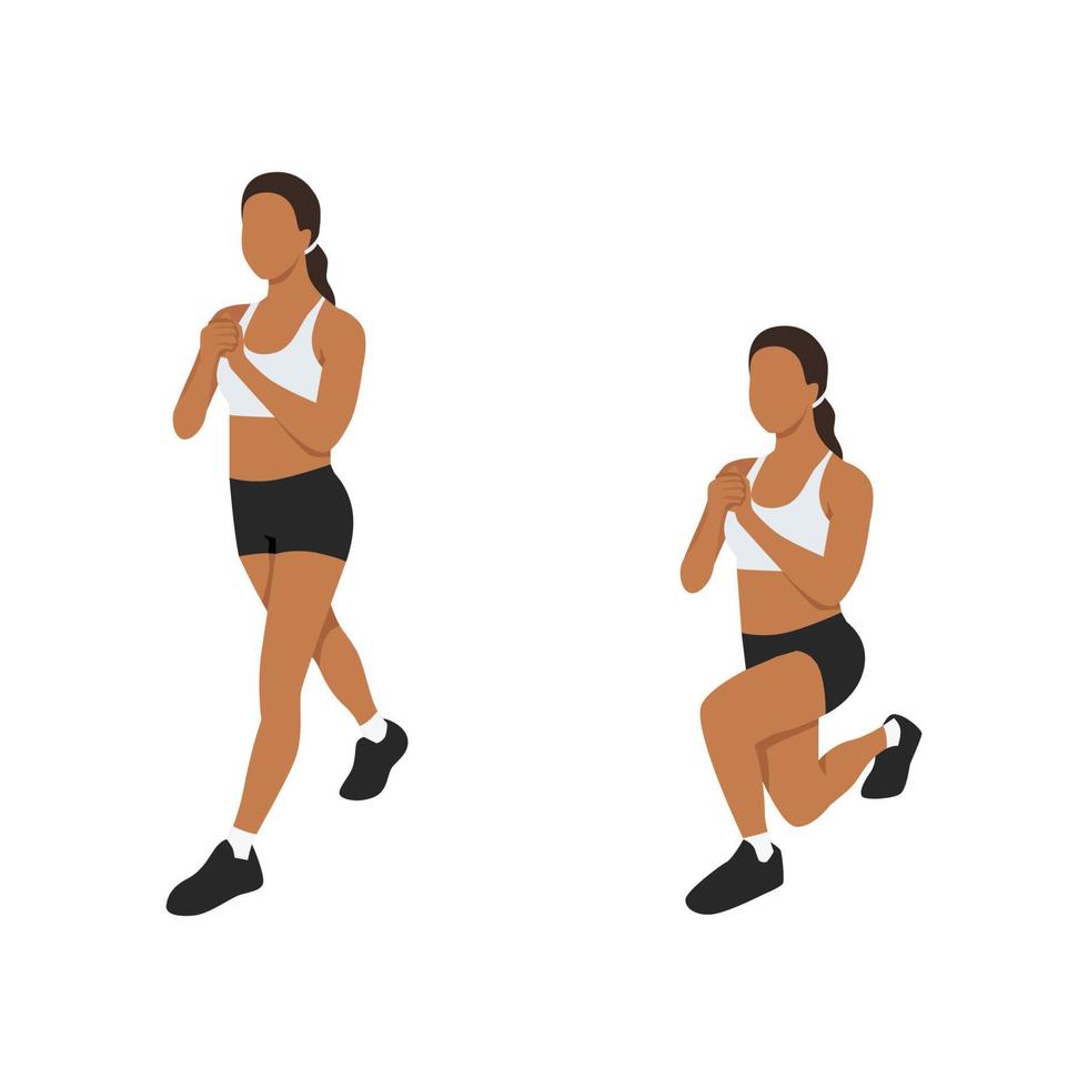 Woman doing Split squat exercise. Flat vector illustration isolated on white background