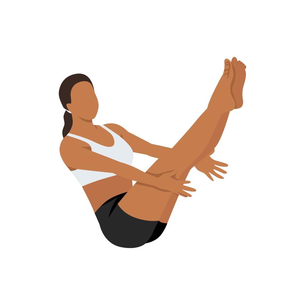 mujer haciendo pose de barco o ejercicio de paripurna navasana. ilustración vectorial plana aislada sobre fondo blanco vector