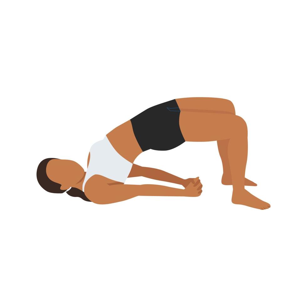 woman doing Yoga Setu Bandha Sarvangasana Chakrasana. Yoga pose of bridge. Physical health Flat vector illustration isolated on white background