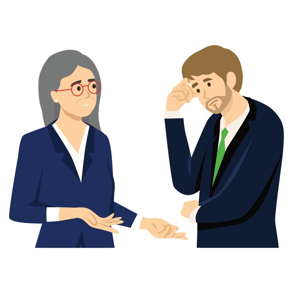 Business partners discussing documents and ideas at meeting. flat illustration style vector doodle design.