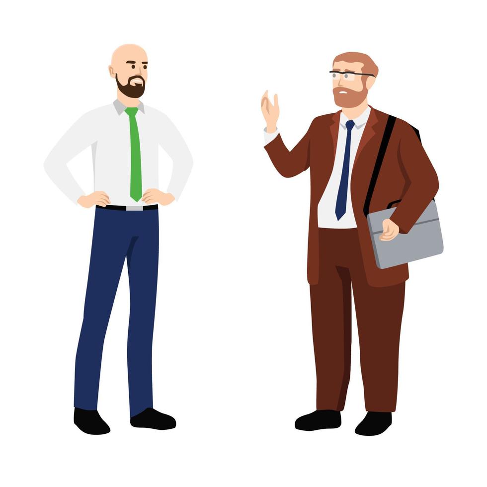 Business partners discussing documents and ideas at meeting. flat illustration style vector doodle design.