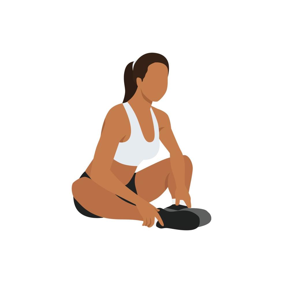 Woman doing Butterfly stretch exercise. Flat vector illustration isolated on white background