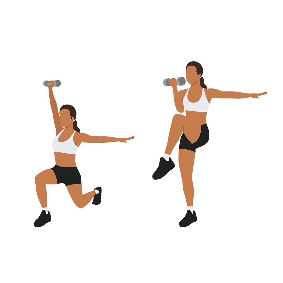 Woman doing Core control rear lunge exercise. Flat vector illustration isolated on white background