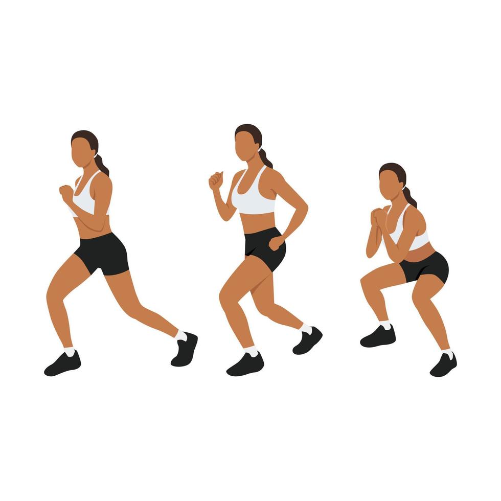 Woman doing Flutter kick Squat exercise. Flat vector illustration isolated on white background