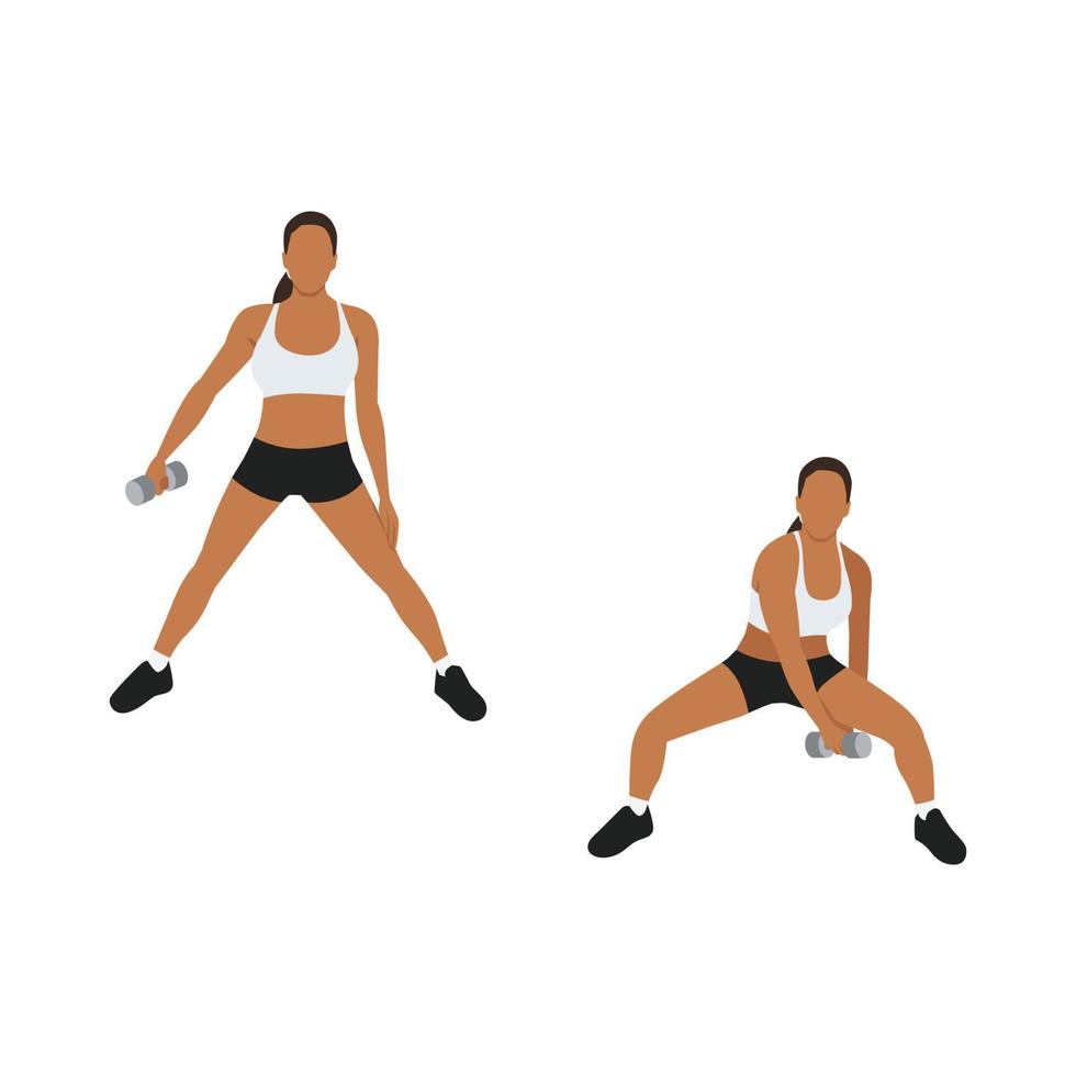 Woman doing Figure 8 squat exercise. Flat vector illustration isolated on white background