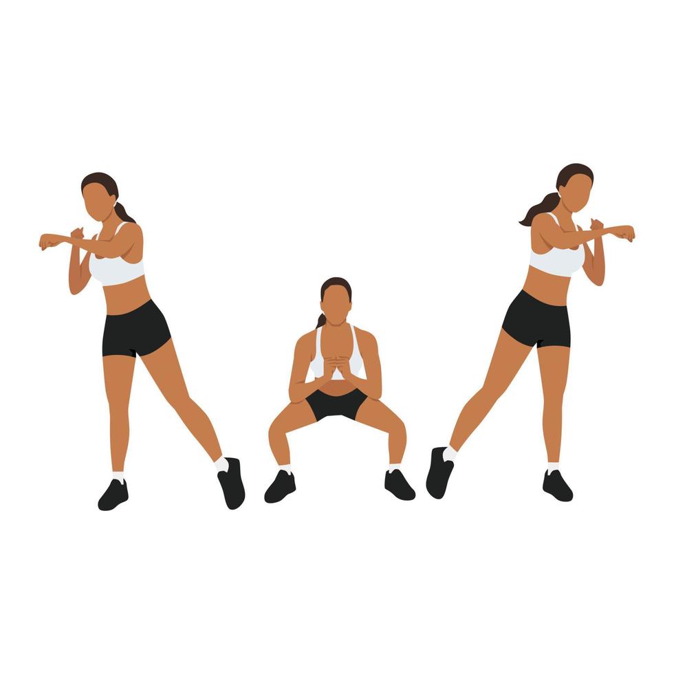 Woman doing Boxer squat punch exercise. Flat vector illustration isolated on white background