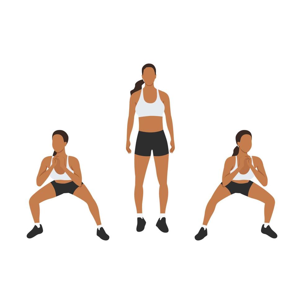 Woman doing Side to side squats exercise. Flat vector illustration isolated on white background