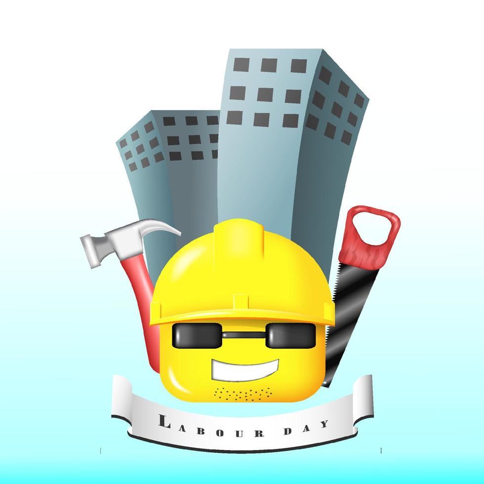 Labor Day. consists of an image of a worker character with a saw and a hammer vector