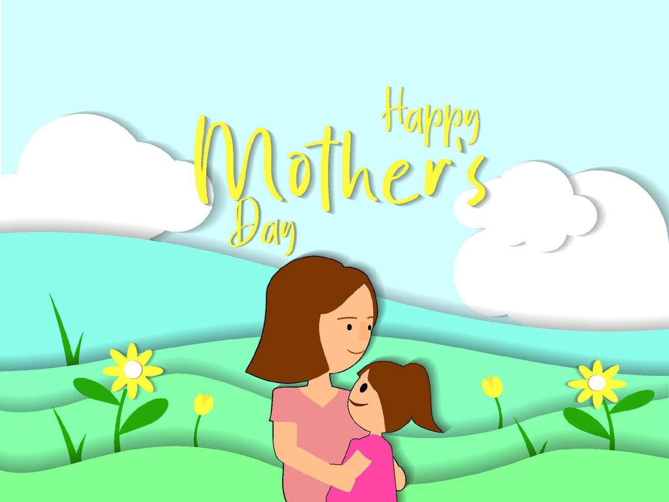 mother and child in the park. Mother day ilustration vector