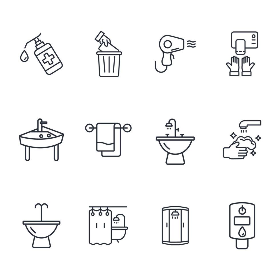 conjunto de iconos de baño. elementos de vector de símbolo de paquete de baño para web de infografía