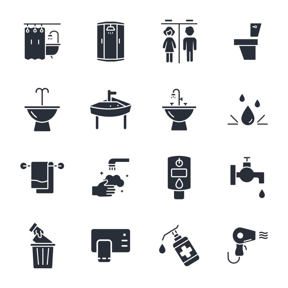 conjunto de iconos de baño. elementos de vector de símbolo de paquete de baño para web de infografía