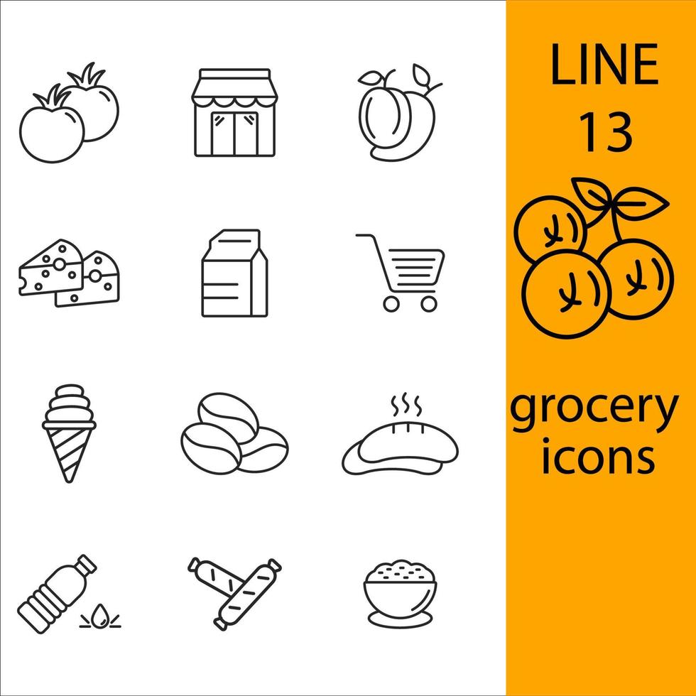 conjunto de iconos de comestibles. elementos de vector de símbolo de paquete de comestibles para web de infografía