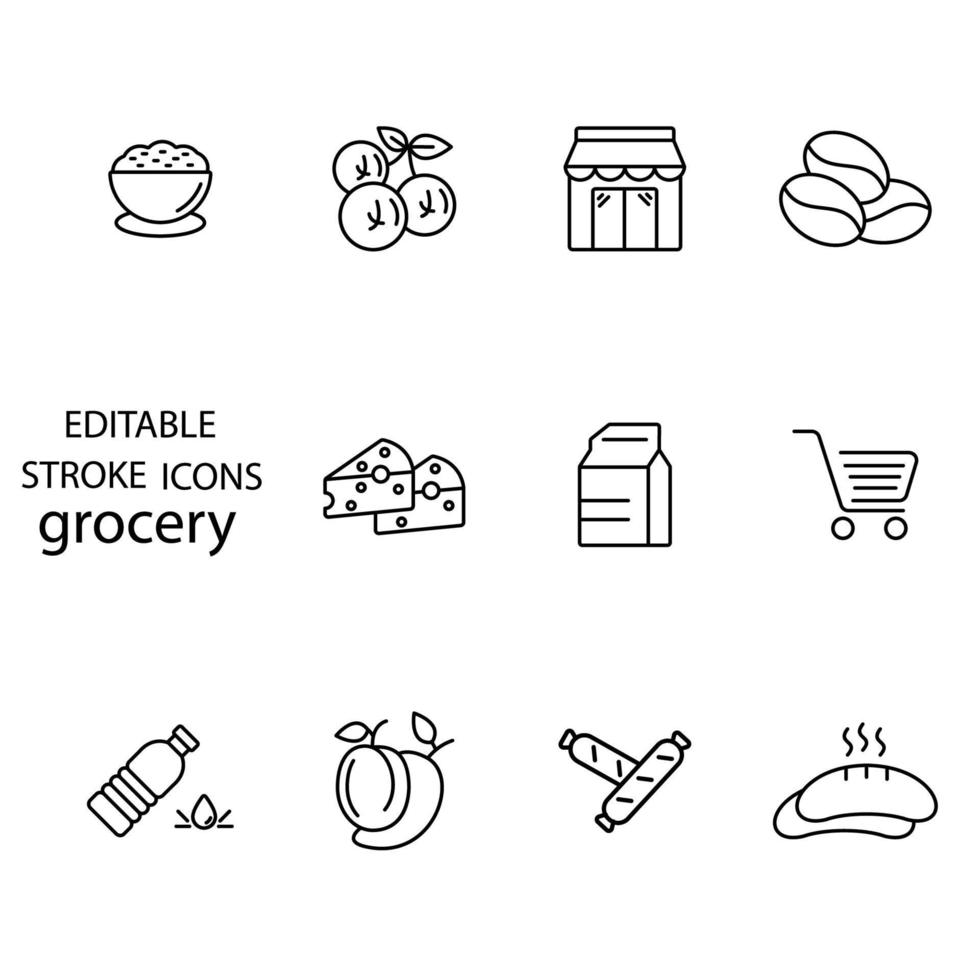 conjunto de iconos de comestibles. elementos de vector de símbolo de paquete de comestibles para web de infografía