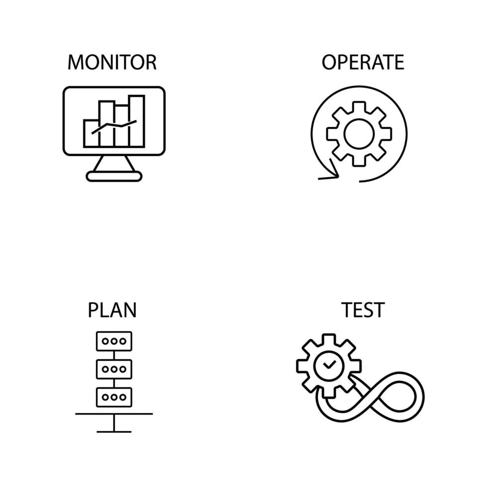 conjunto de iconos devops. elementos de vector de símbolo de paquete de devops para web de infografía