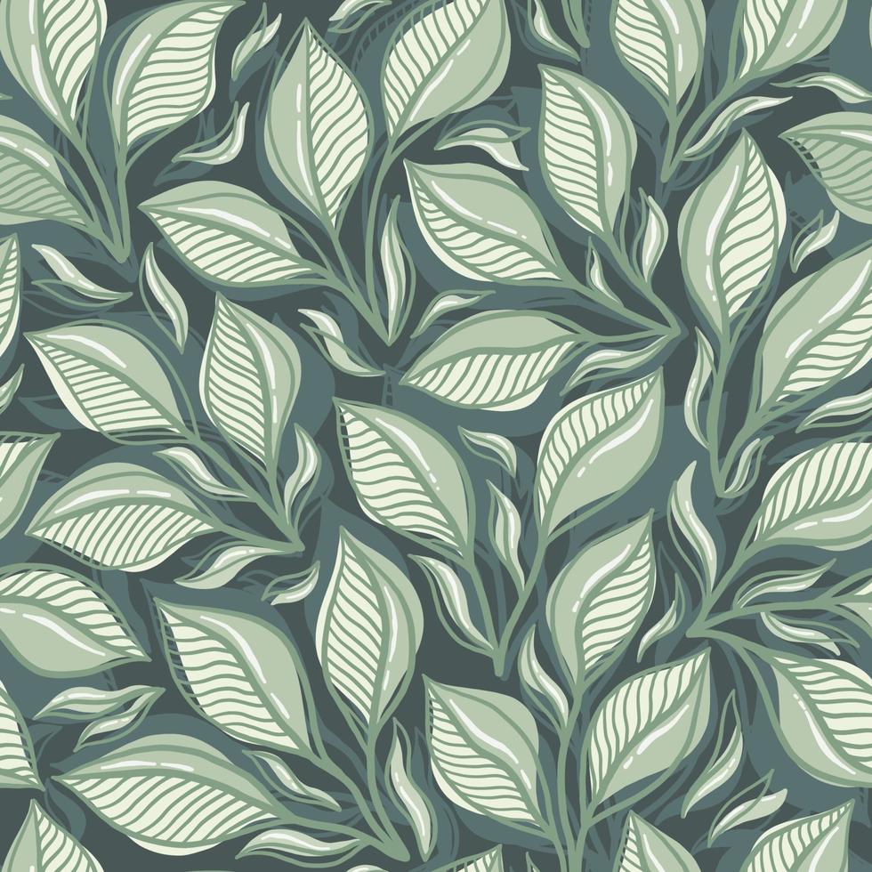 Hand-drawn seamless pattern with plant leaves. Stylish illustration with thickets for paper and gift wrap. Fabric print modern design. Creative stylish background. vector