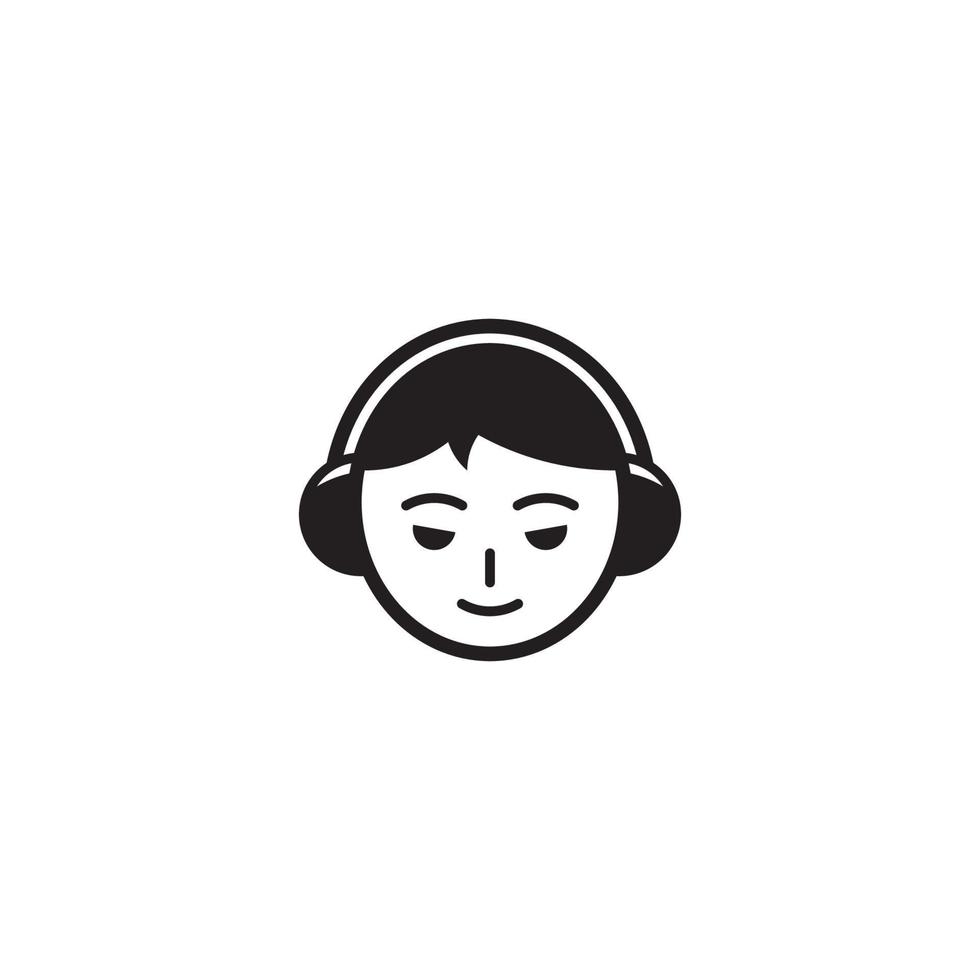 niño usando auriculares o diseño de logotipo o icono de niña de pelo corto vector