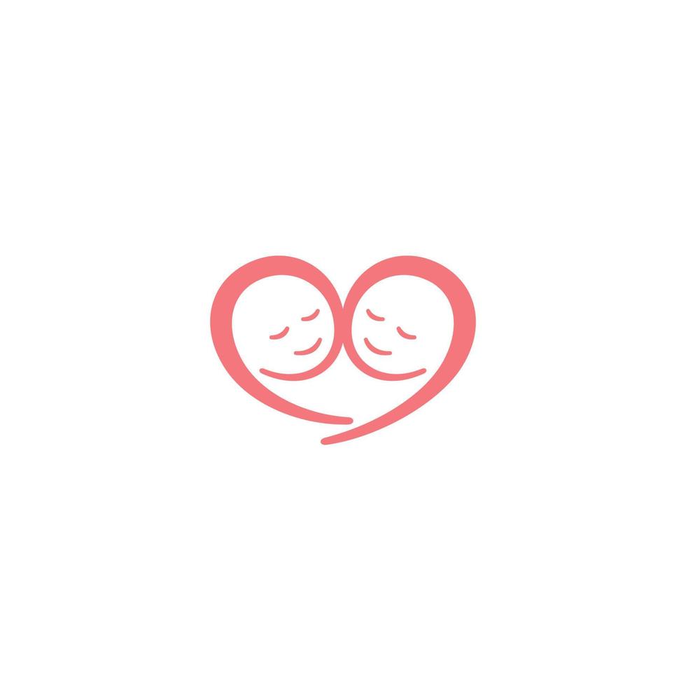 Twin Baby and Heart logo or icon design vector