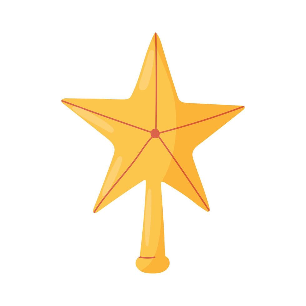 elemento de decoración del árbol de navidad - estrella para la parte superior del árbol, ilustración vectorial plana aislada en fondo blanco. lindo adorno de invierno. vector