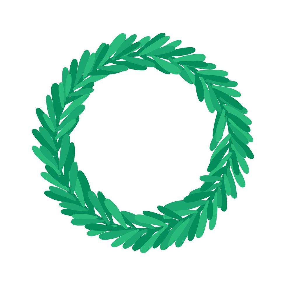 Green wreath with leaves for seasonal decoration, flat vector illustration isolated on white background. Christmas, spring or summer decor element.