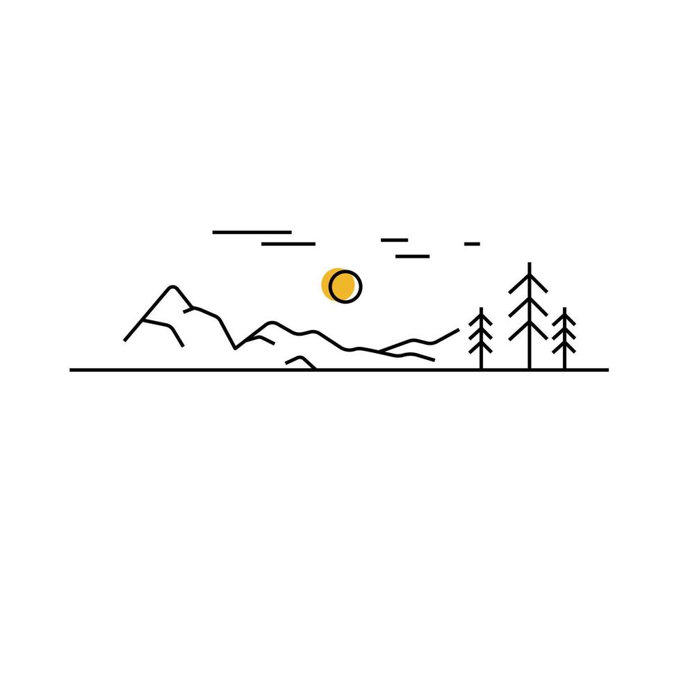 Landscape  countryside outline. Rest in mountains hiking tracking camping area. Web design concept. Vector illustration on white background