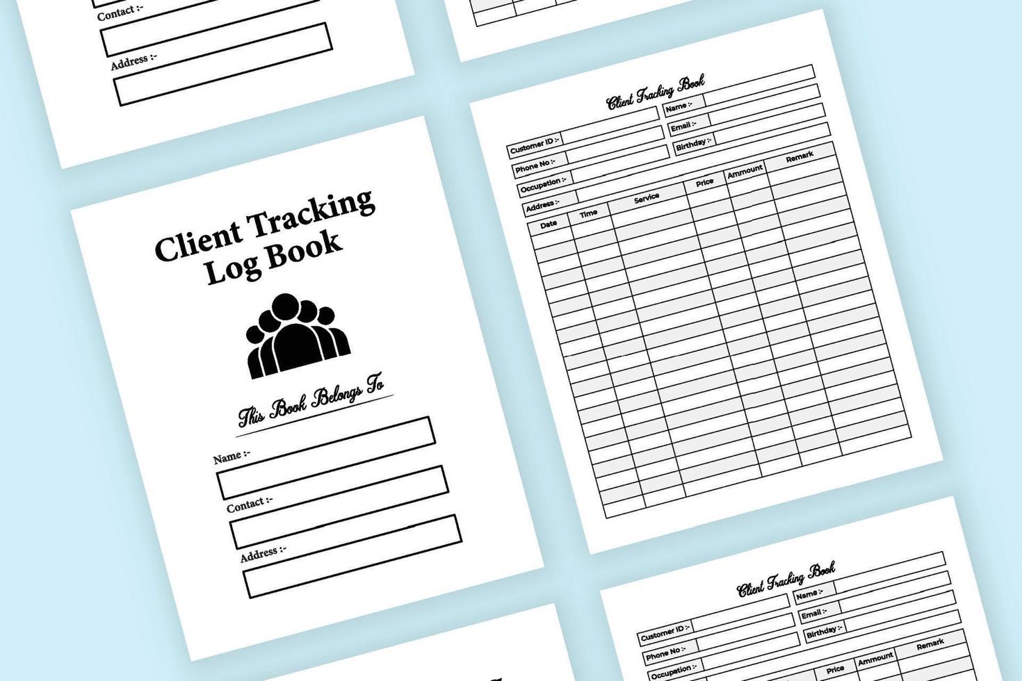 Client tracking notebook interior. Business buyer and client information tracker template. Interior of a journal. Client information tracking and service checker notebook interior. vector