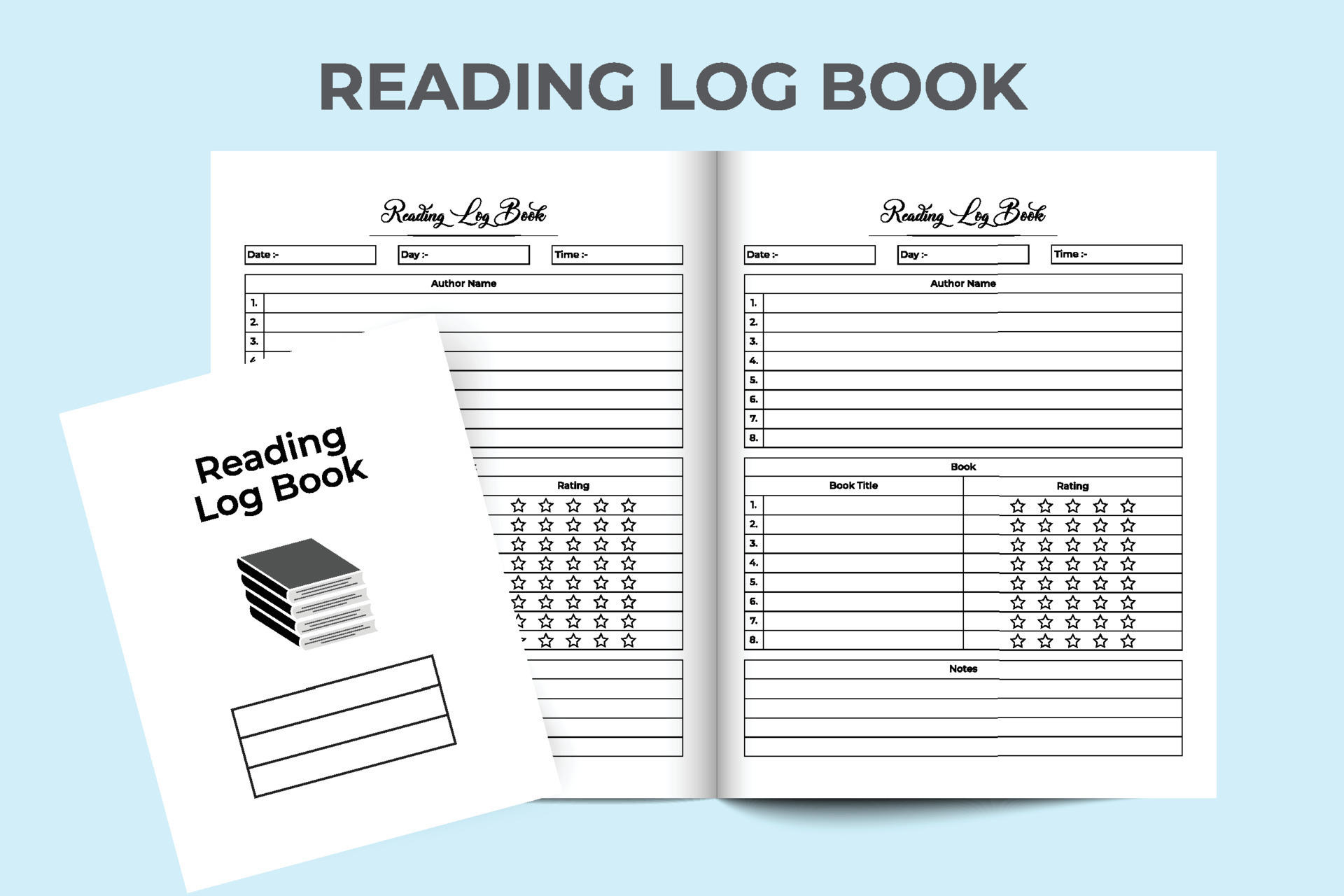 Reading logbook interior. Daily book reading tracker and book review