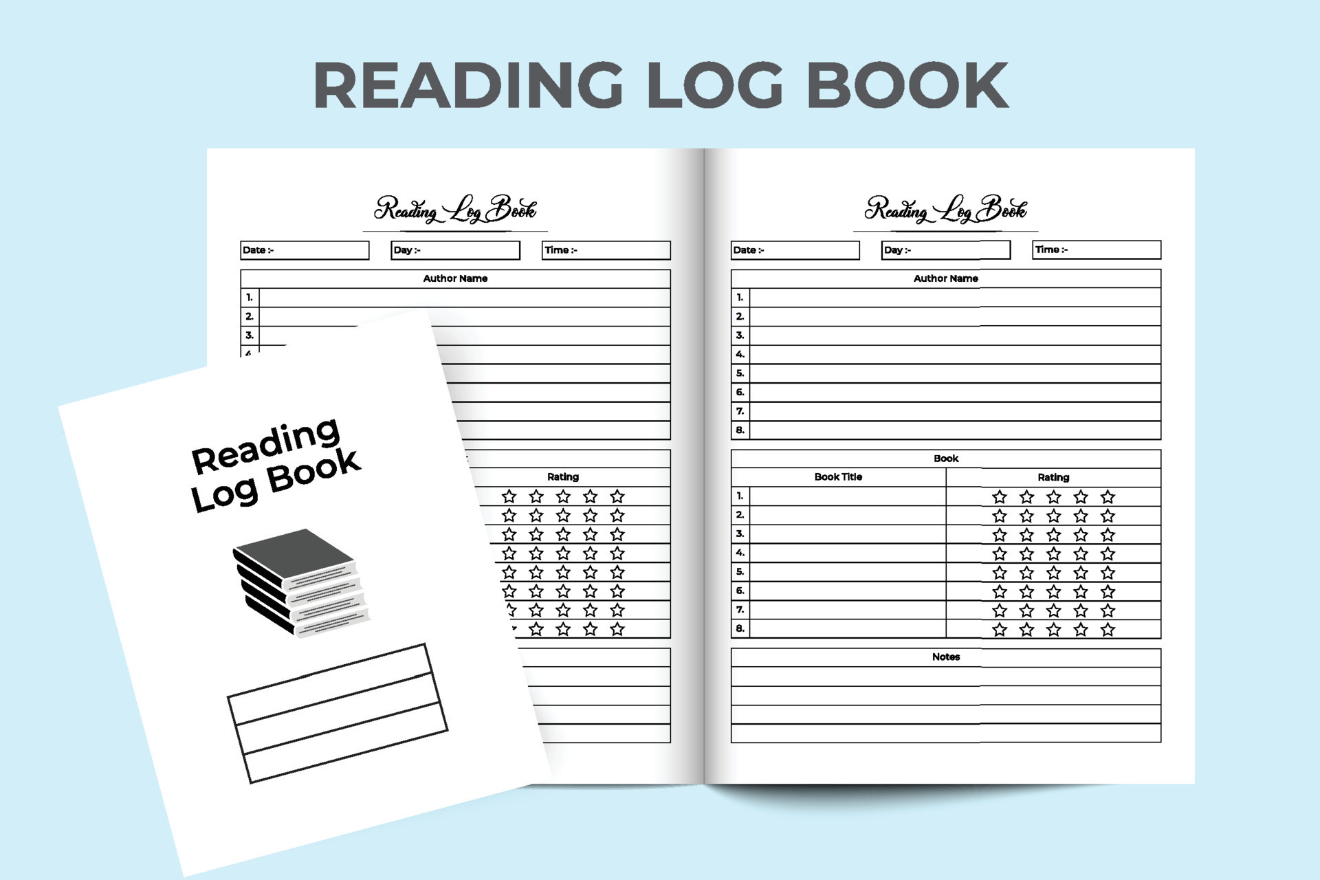 Reading logbook interior. Daily book reading tracker and book