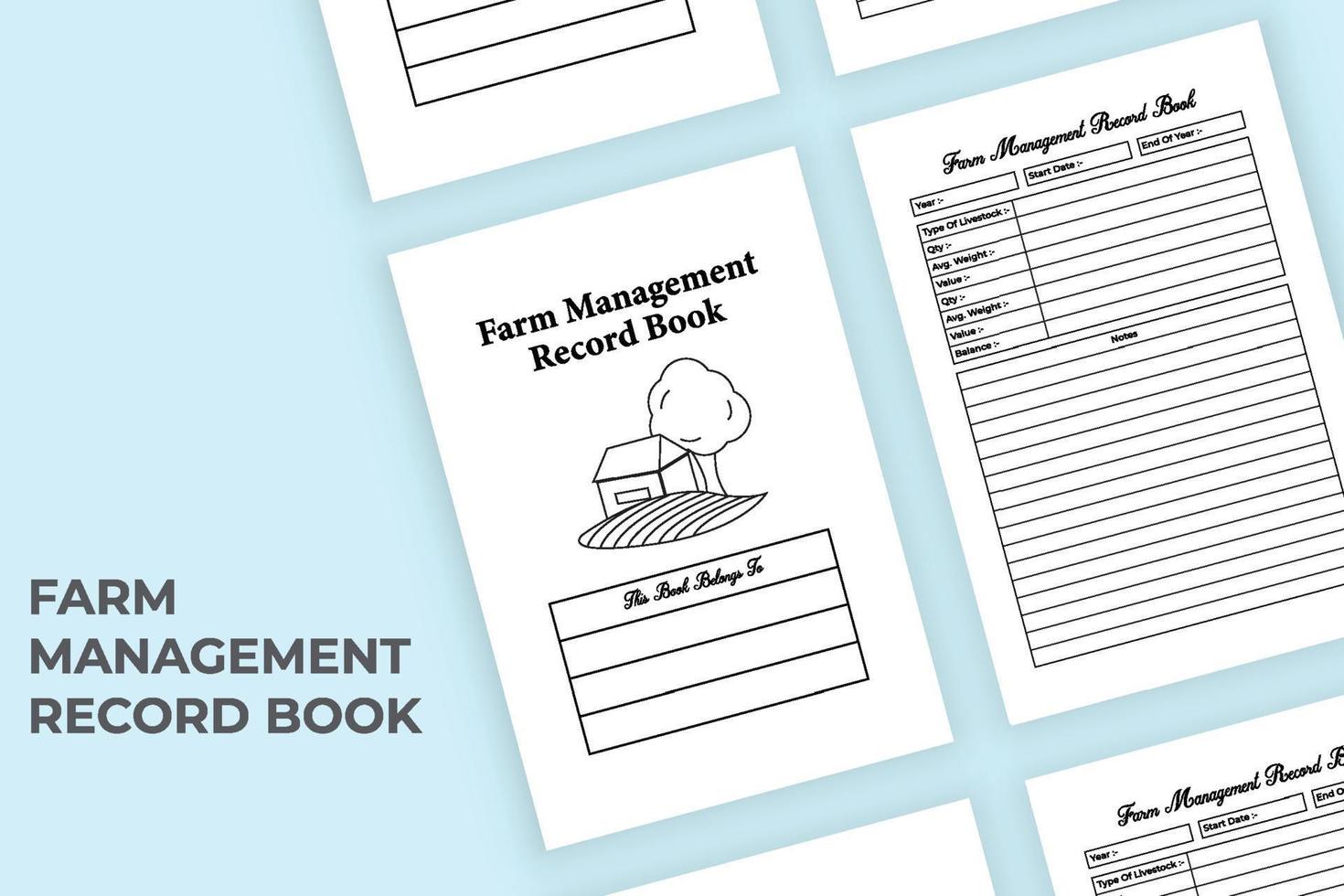 Farm management record book interior. Farming information and