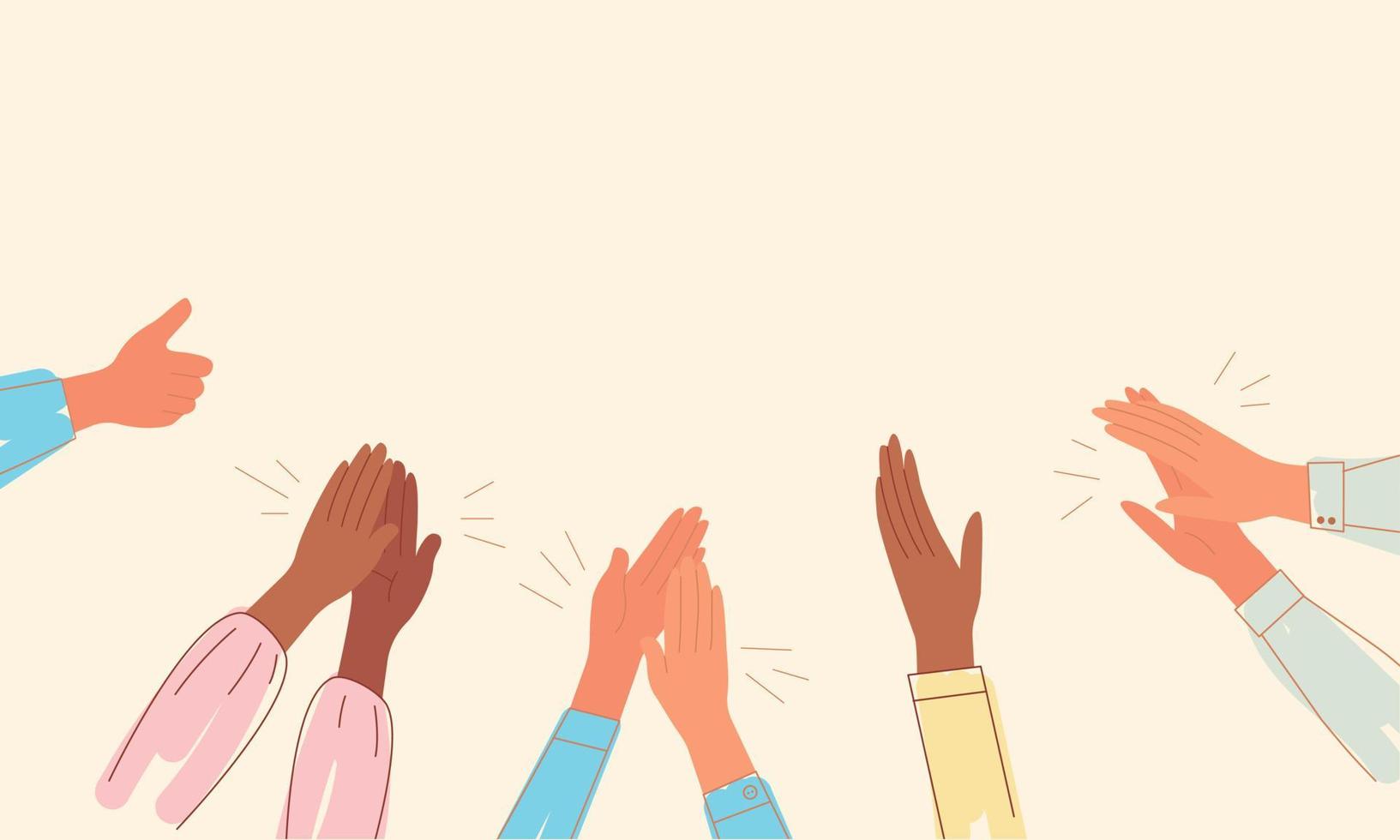 People in Classic shirt are clapping hands. Applause for good acting, for success. Men and women congratulate for great work. Vector Illustration support celebration, appreciation friendship